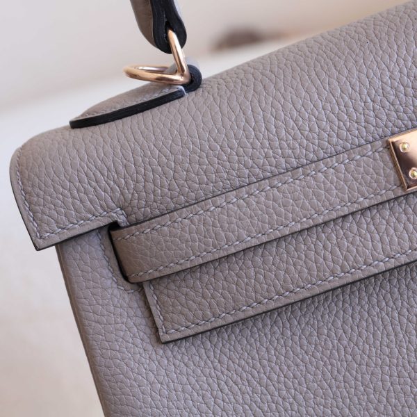 Kelly 25 Gris Asphalt Togo Rose Gold Hardware