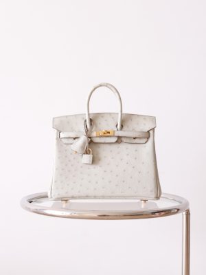 BK25 Pearl Grey Ostrich GHW - BK