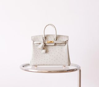 BK25 Pearl Grey Ostrich GHW - BK
