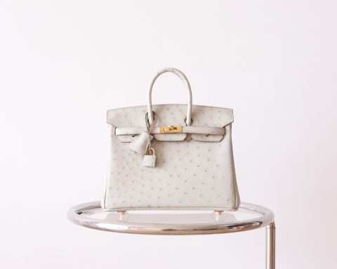 BK25 Pearl Grey Ostrich GHW - BK