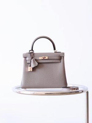 Kelly 25 Gris Asphalt Togo Rose Gold Hardware