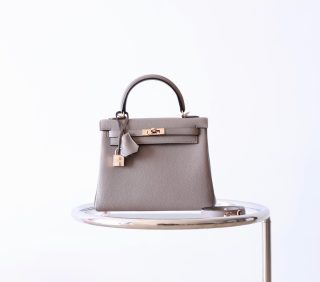Kelly 25 Gris Asphalt Togo Rose Gold Hardware