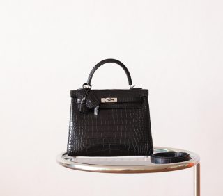 Kelly 25 Noir Matte Alligator PHW