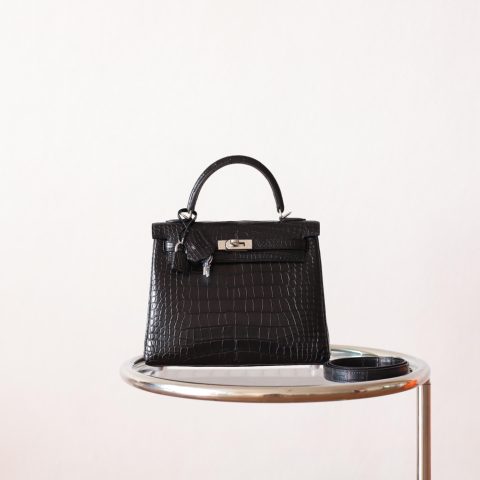 Kelly 25 Noir Matte Alligator PHW