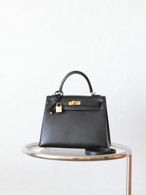 Kelly 25 Noir Box Leather GHW