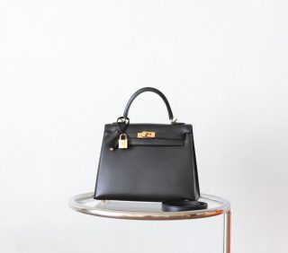 Kelly 25 Noir Box Leather GHW