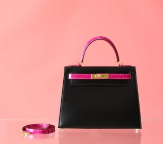 Kelly 28 Black Box Leather And  Rose Sheherazade Niloticus GHW
