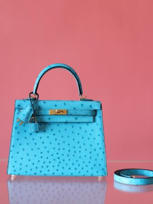 Kelly 25 Crystal Blue Ostrich GHW