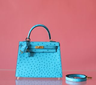 Kelly 25 Crystal Blue Ostrich GHW