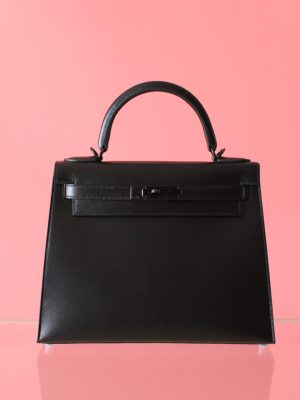 Kelly 28 Black Box Leather Black Hardware