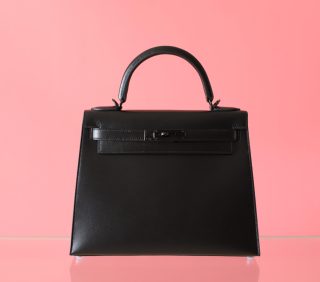 Kelly 28 Black Box Leather Black Hardware
