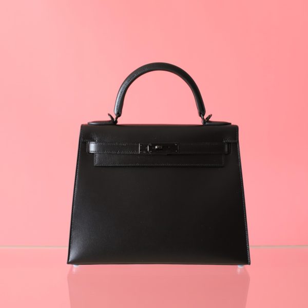 Kelly 28 Black Box Leather Black Hardware